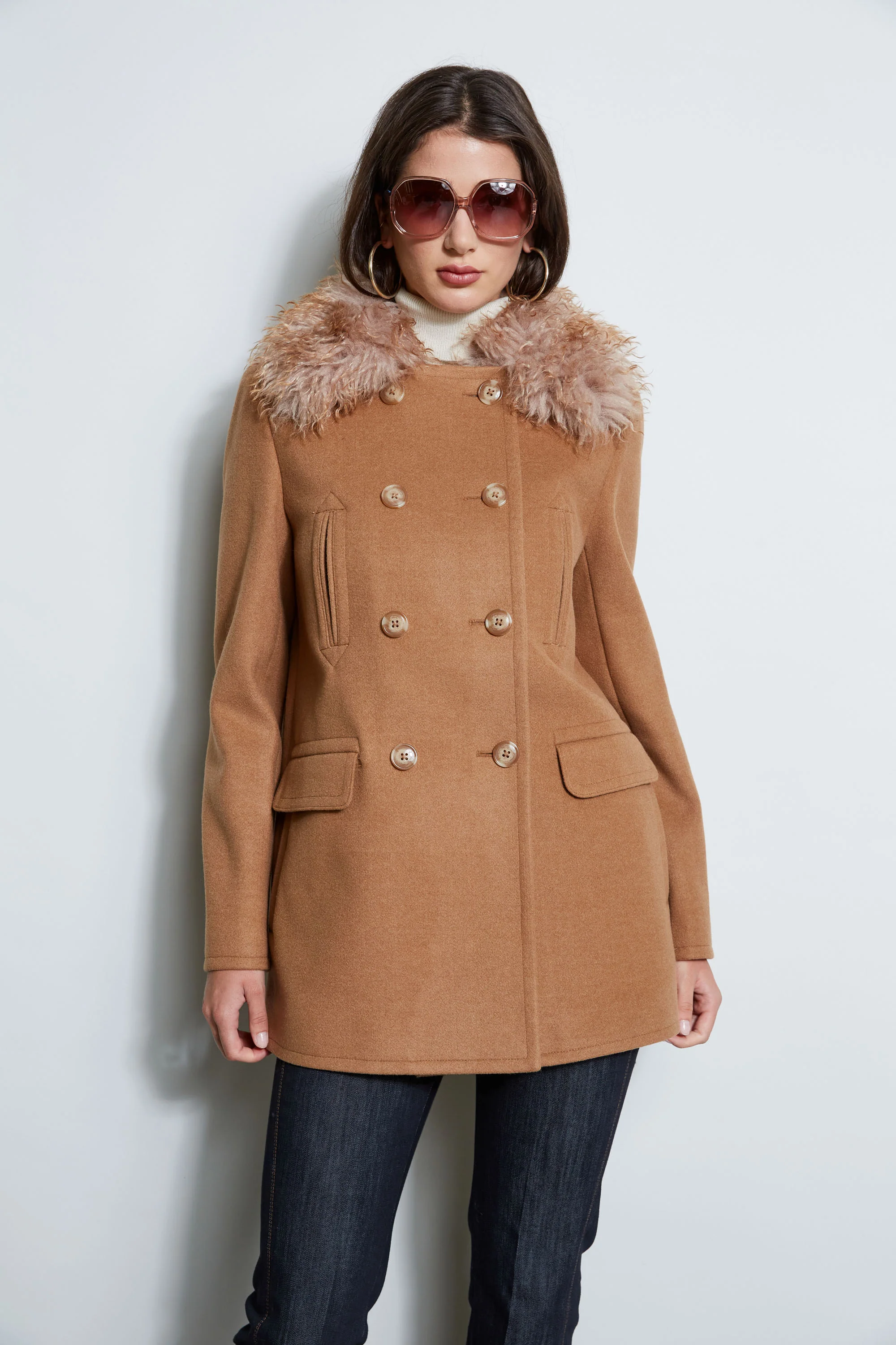 Faux Fur Collar Peacoat - Inholu