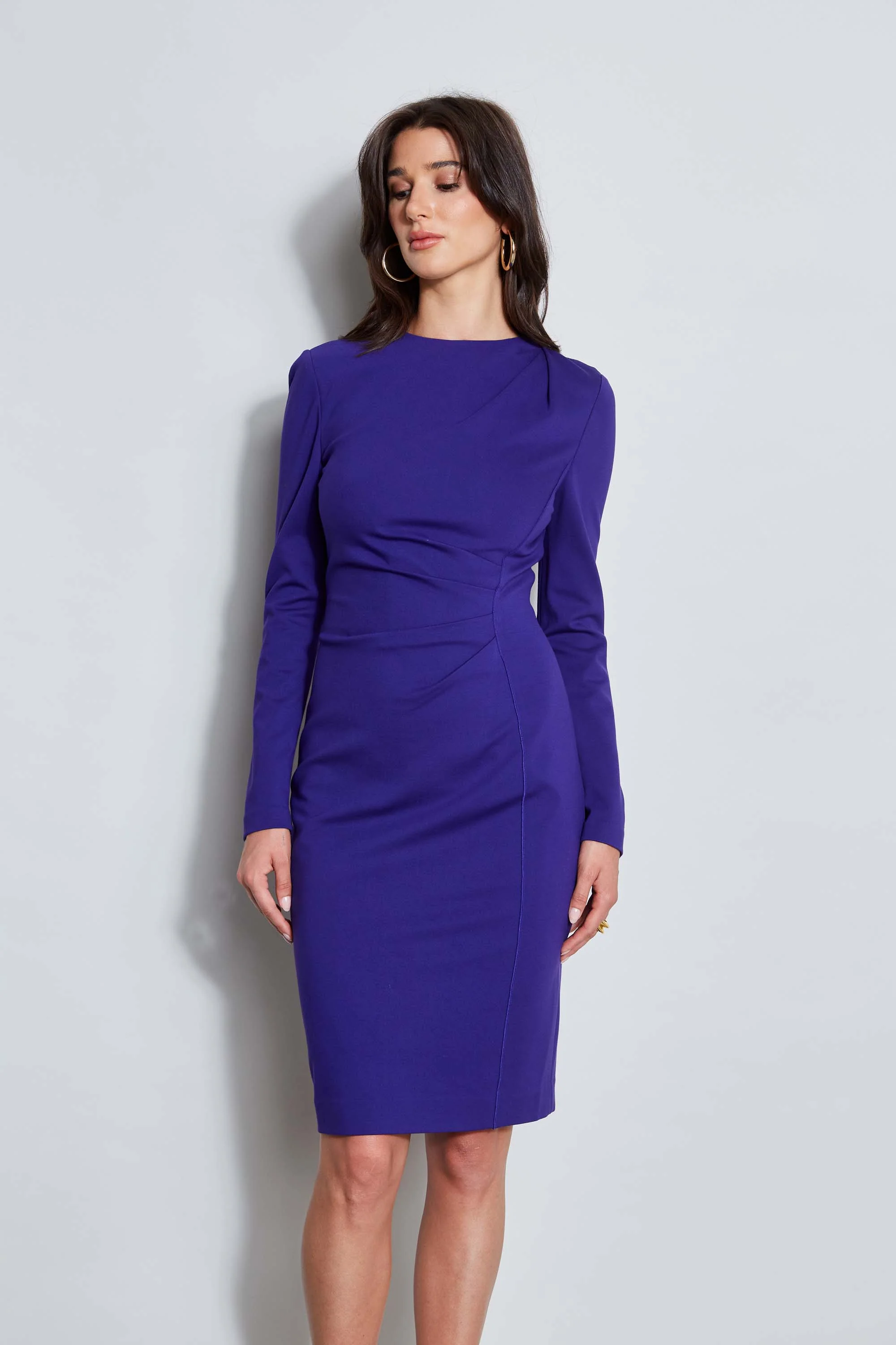 Ruched Long Sleeve Knit Dress - Inholu